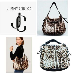 Jimmy Choo Animal Print Hobo Bag Fur & Leather Designer Handbag